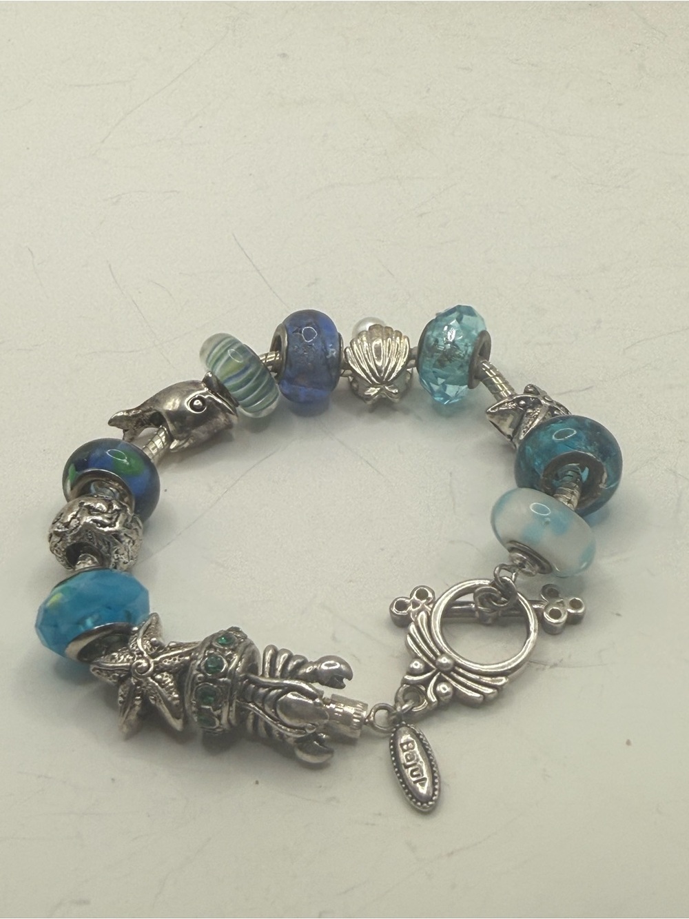 Sterling 14 Sterling & SP Coastal Summer Charms & Toggle Open Close Bracelet!